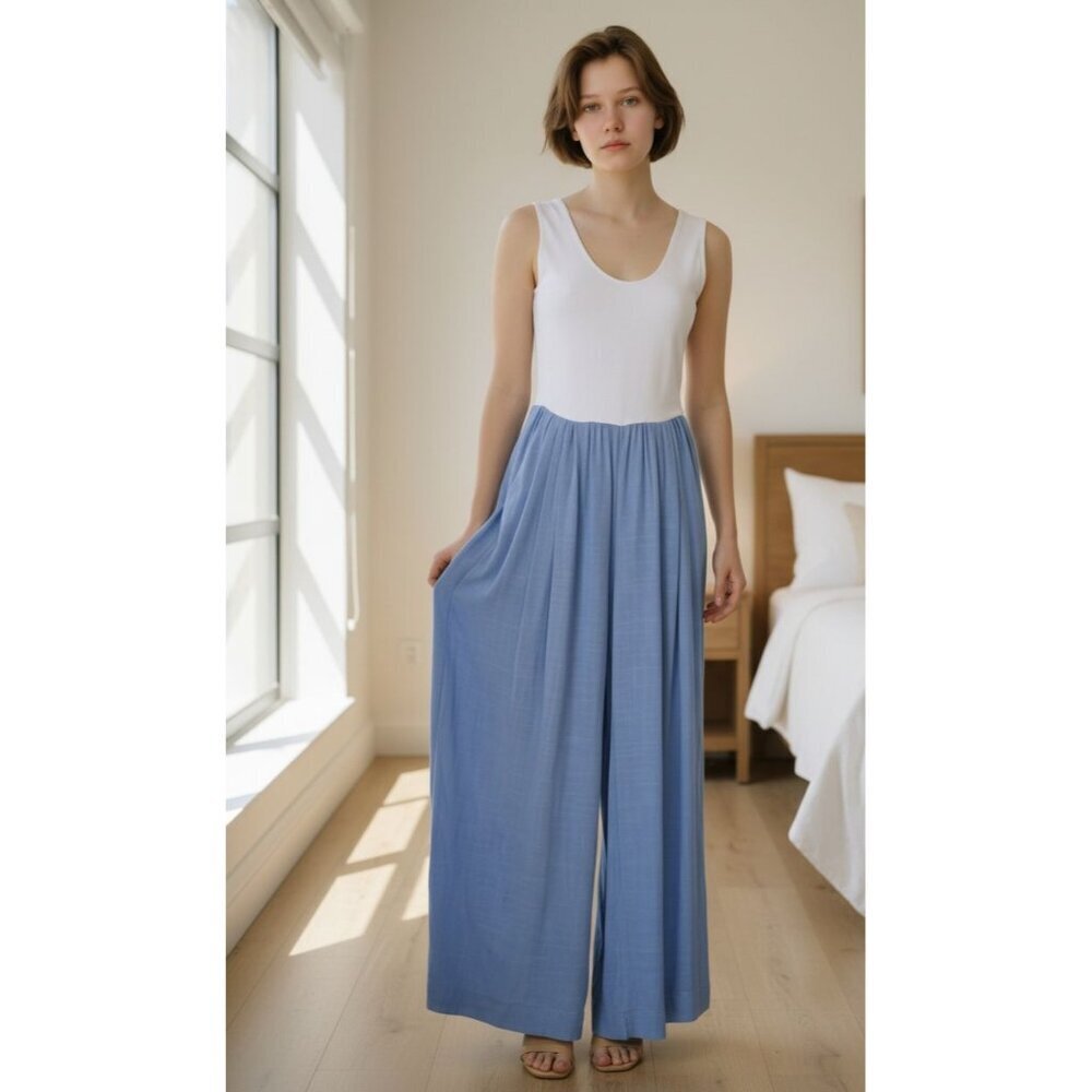 Hunter & Brown Jumpsuit Wide Leg Pockets multicolor pleated women's size S - Picture 2 of 10